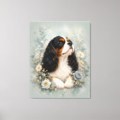 Cavalier King Charles Spaniel with Blue Flowers | キャンバスプリント (正面)