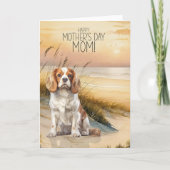 Cavalier King Charles Sunset Beach Mother's Day シーズンカード (正面)