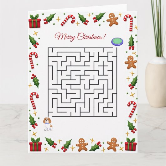Cavalier King Christmas Maze Puzzle Holiday カード (正面)