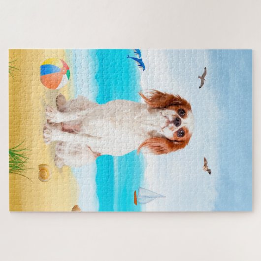 Cavalier King Dog on Beach ジグソーパズル (横)
