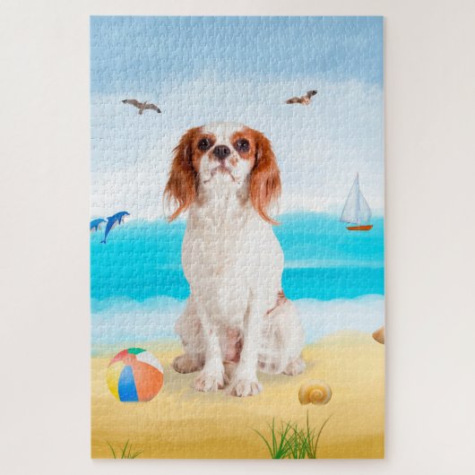 Cavalier King Dog on Beach ジグソーパズル (縦)