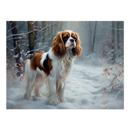 Cavalier King Let It Snow クリスマスブラシ仕上げ ポスター (正面)