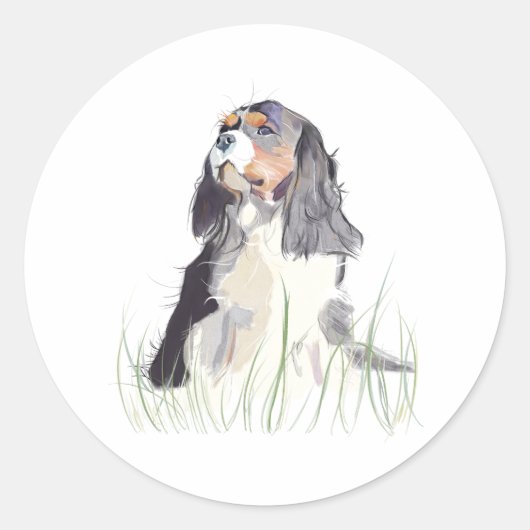 Cavalier King Watercolor  ラウンドシール (正面)