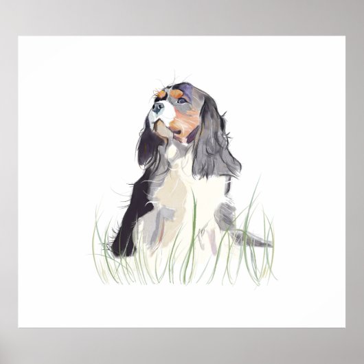 Cavalier King Watercolor Wall Art Poster ポスター (正面)