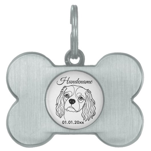 Cavalier Spaniel Line Art Personalized Tag ペットネームタグ (正面)