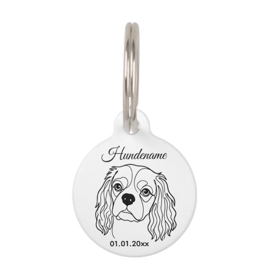 Cavalier Spaniel Line Art Personalized Tag ペット ネームタグ (正面)