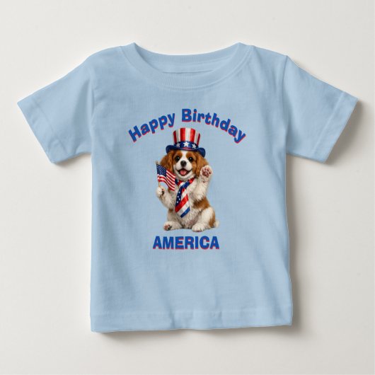 Cavalier Spaniel Puppy (2d) Patriotic Kid T-Shirt ベビーTシャツ (正面)