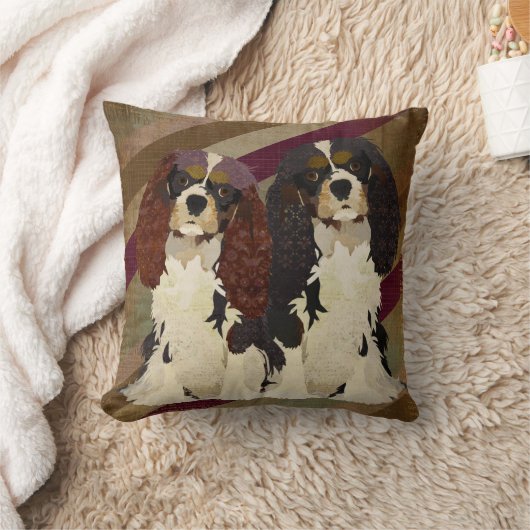 Cavalier Spaniels Retro Pillow王 クッション (ブランケット)