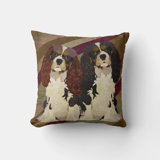 Cavalier Spaniels Retro Pillow王 クッション (正面)