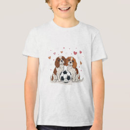 Cavalier Spaniels with soccer ball for Valentine's トライブレンドＴシャツ
