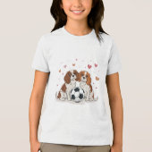 Cavalier Spaniels with soccer ball for Valentine's トライブレンドＴシャツ (正面)