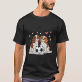 Cavalier Spaniels with soccer ball for Valentine's Tシャツ (正面)