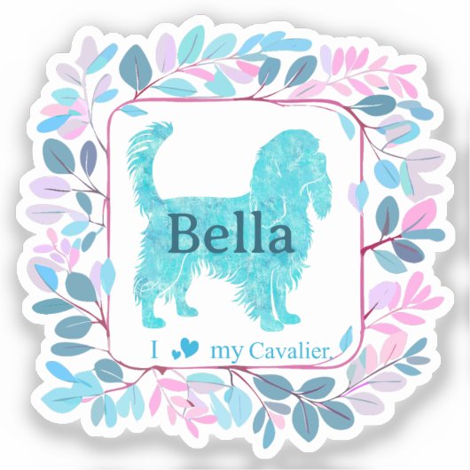 Cavalier Sticker – Personalized Pastel Blue Gift シール (正面)