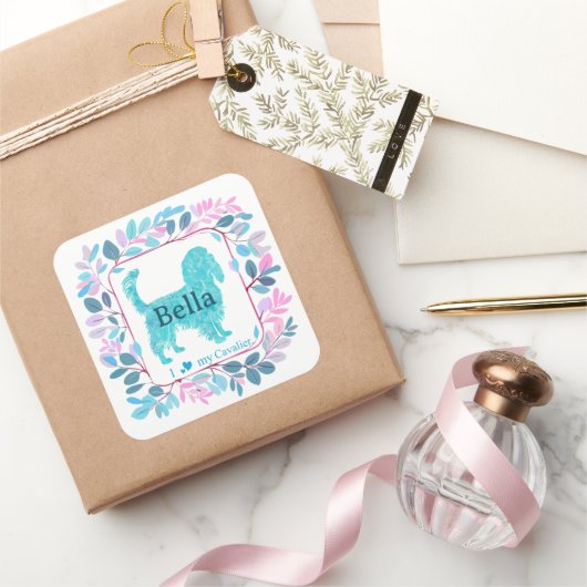 Cavalier Sticker – Personalized Pastel Blue Gift スクエアシール (ギフト)