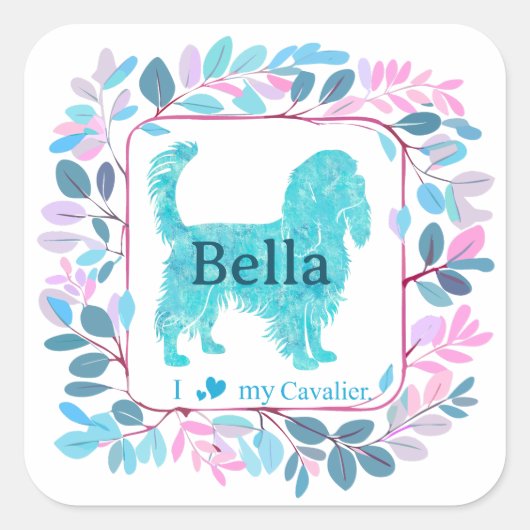 Cavalier Sticker – Personalized Pastel Blue Gift スクエアシール (正面)