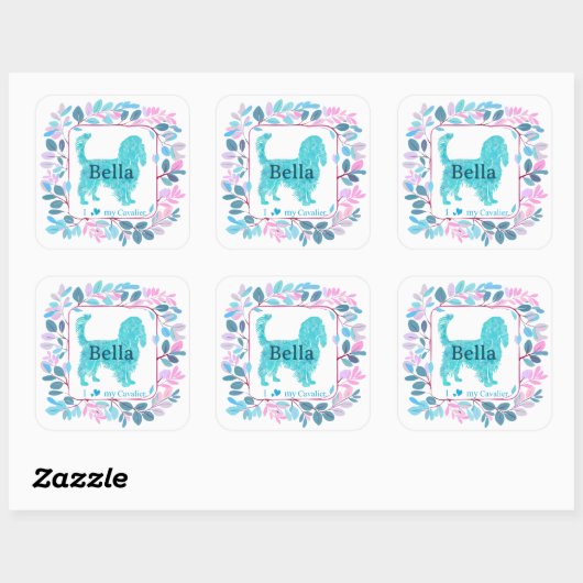 Cavalier Sticker – Personalized Pastel Blue Gift スクエアシール (シート)