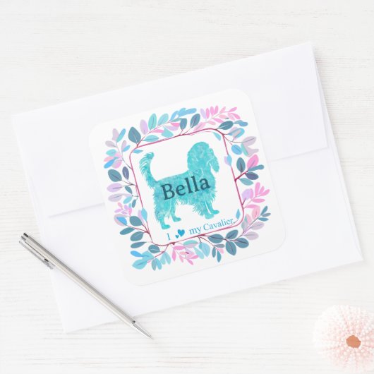 Cavalier Sticker – Personalized Pastel Blue Gift スクエアシール (封筒)