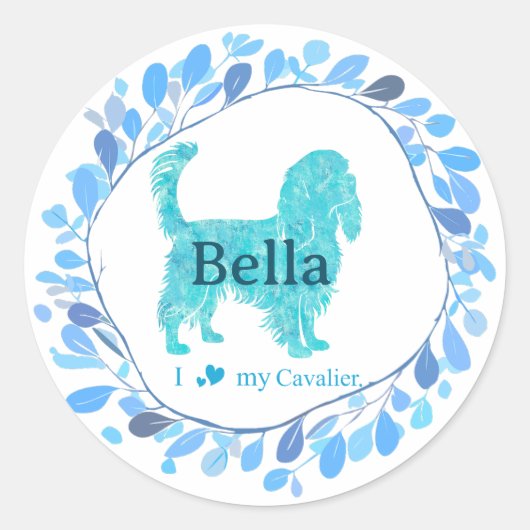 Cavalier Sticker – Personalized Pastel Blue Gift ラウンドシール (正面)