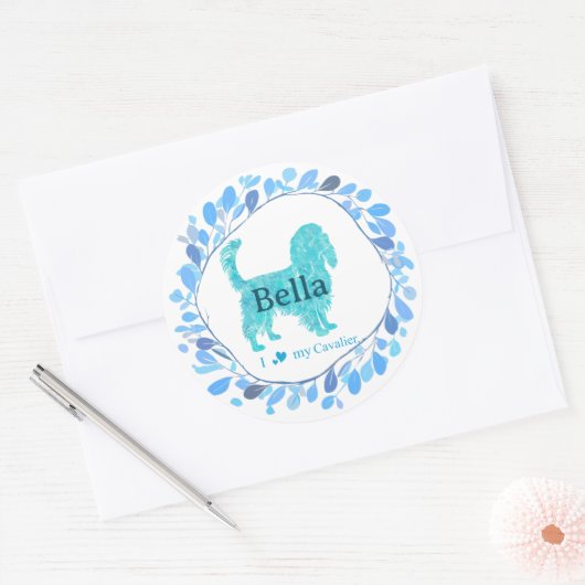 Cavalier Sticker – Personalized Pastel Blue Gift ラウンドシール (封筒)