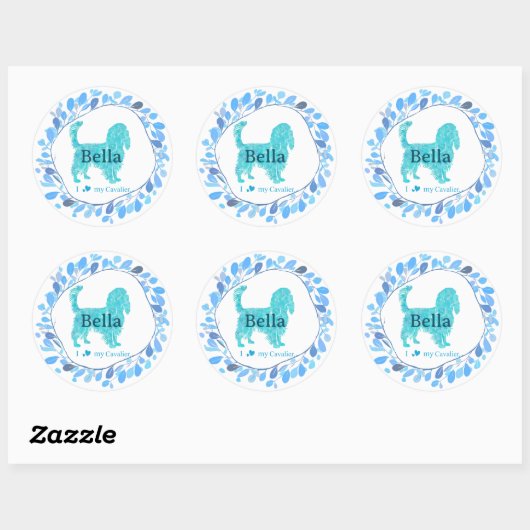 Cavalier Sticker – Personalized Pastel Blue Gift ラウンドシール (シート)