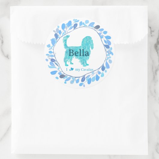 Cavalier Sticker – Personalized Pastel Blue Gift ラウンドシール (バッグ)