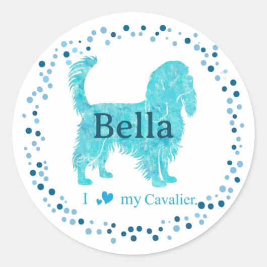 Cavalier Sticker – Personalized Pastel Blue Gift ラウンドシール (正面)
