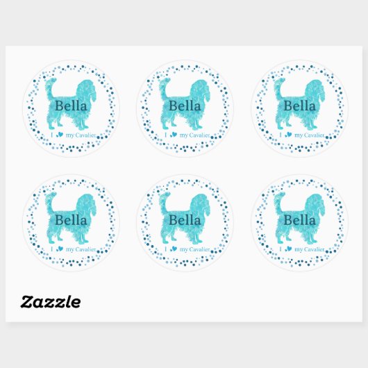 Cavalier Sticker – Personalized Pastel Blue Gift ラウンドシール (シート)