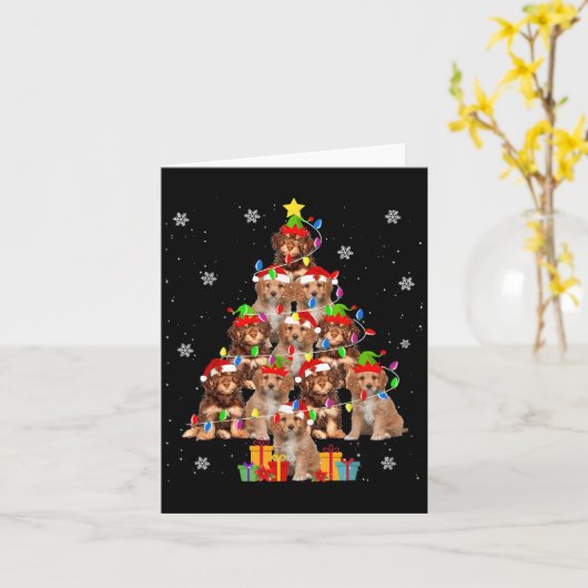 Cavao Christmas Tree Funny Santa Cavoodle Dog Xmas カード (黄色い花)
