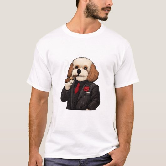 Cavapooのドン - 笑えるマフィア犬アートTシャツ Tシャツ (正面)