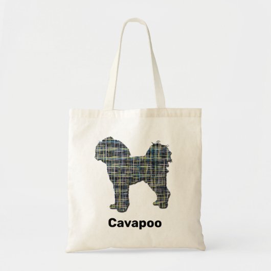Cavapoo黄色と黒のグリッドライン トートバッグ (正面)