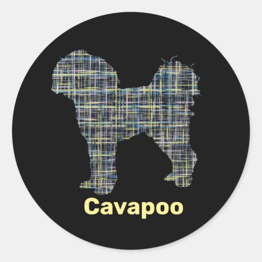 Cavapoo黄色と黒のグリッドライン ラウンドシール (正面)