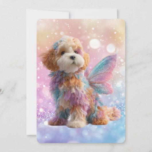 Cavapoo Cavoodle Angel Fairy Birthday 招待状 (正面)