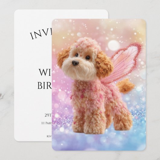 Cavapoo Cavoodle Angel Fairy Birthday 招待状 (正面/裏面)