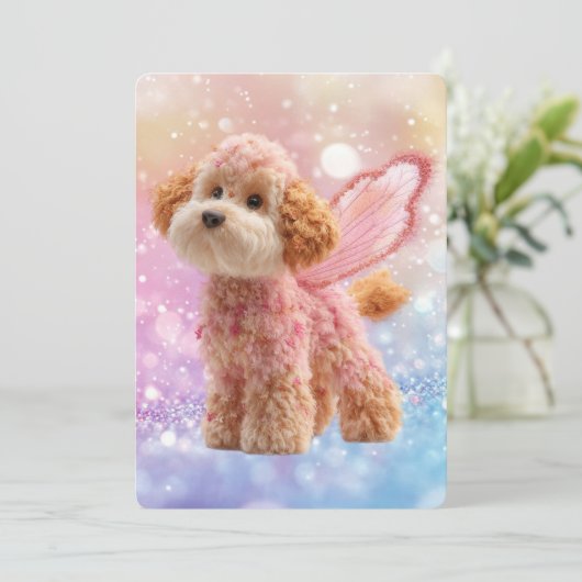 Cavapoo Cavoodle Angel Fairy Birthday 招待状 (スタンド正面)