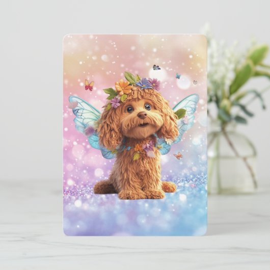 Cavapoo Cavoodle Angel Fairy Birthday 招待状 (スタンド正面)