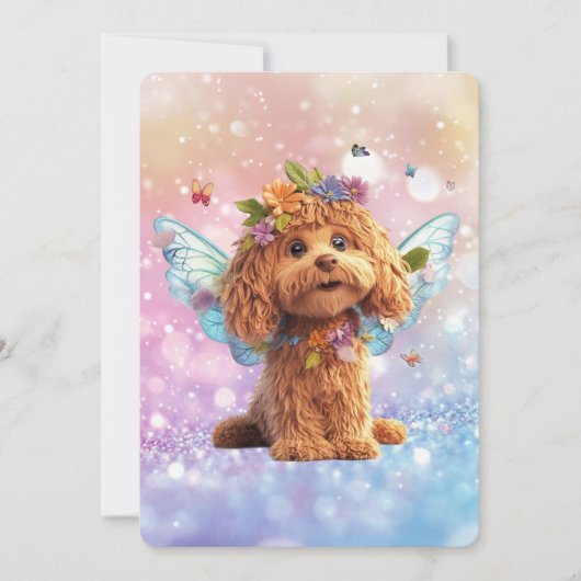Cavapoo Cavoodle Angel Fairy Birthday 招待状 (正面)