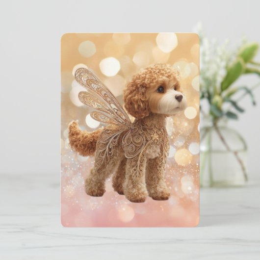 Cavapoo Cavoodle Angel Fairy Birthday 招待状 (スタンド正面)