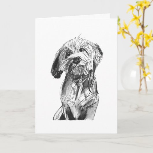Cavapoo Charcoal Greeting Card, Dog Lover Gift カード (黄色い花)