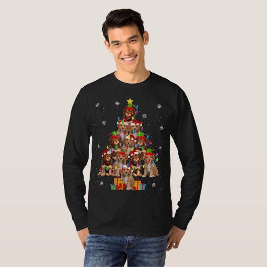 Cavapoo Christmas Tree Funny Santa Cavoodle Dog Xm Tシャツ (正面フル)