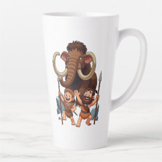 Caveman Dad and Son Mammoth Hunt カフェラテマグ