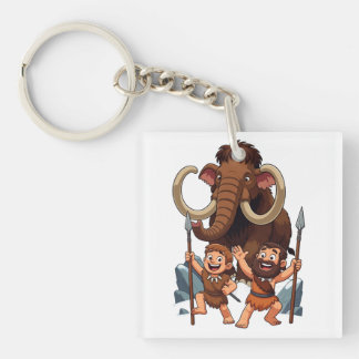 Caveman Dad and Son Mammoth Hunt キーホルダー
