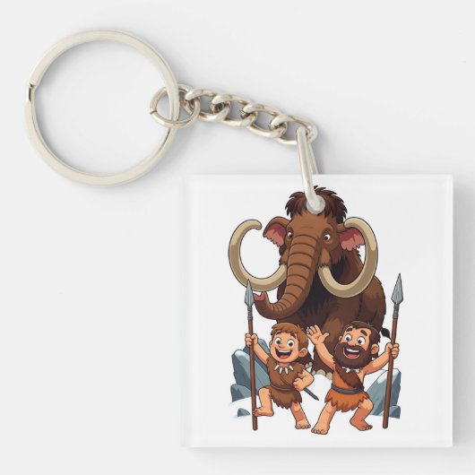 Caveman Dad and Son Mammoth Hunt キーホルダー (正面)