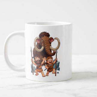 Caveman Dad and Son Mammoth Hunt ジャンボコーヒーマグカップ