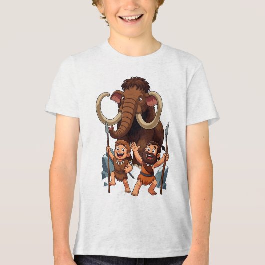 Caveman Dad and Son Mammoth Hunt トライブレンドＴシャツ (正面)