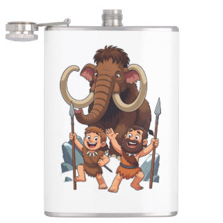 Caveman Dad and Son Mammoth Hunt フラスク