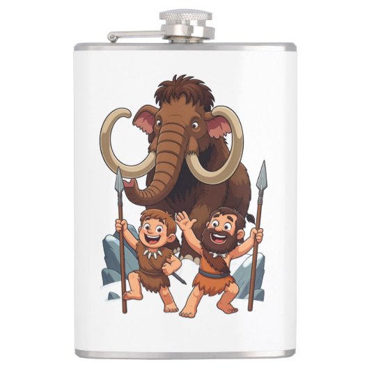 Caveman Dad and Son Mammoth Hunt フラスク (正面)