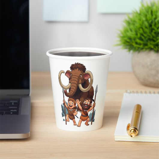 Caveman Dad and Son Mammoth Hunt 紙コップ (インサイチュ)