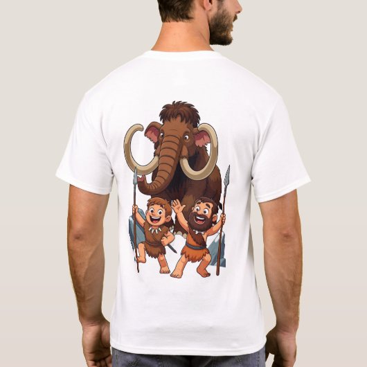 Caveman Dad and Son Mammoth Hunt Tシャツ (裏面)