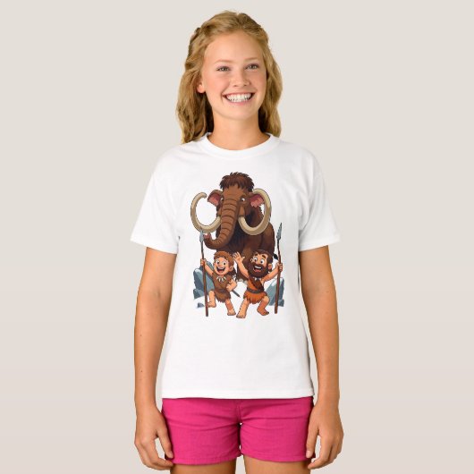 Caveman Dad and Son Mammoth Hunt Tシャツ (正面フル)