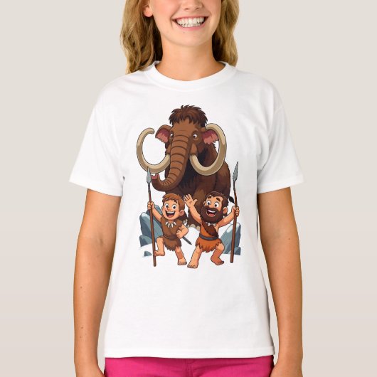 Caveman Dad and Son Mammoth Hunt Tシャツ (正面)